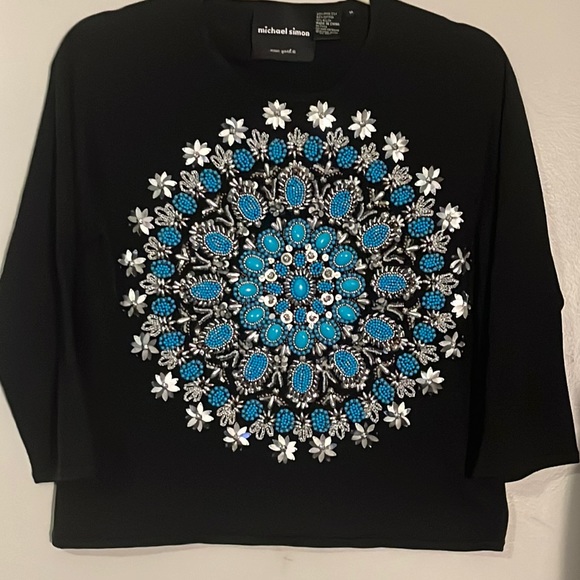 Vintage Michael Simon Womens Beaded Turquoise Sweater Size...